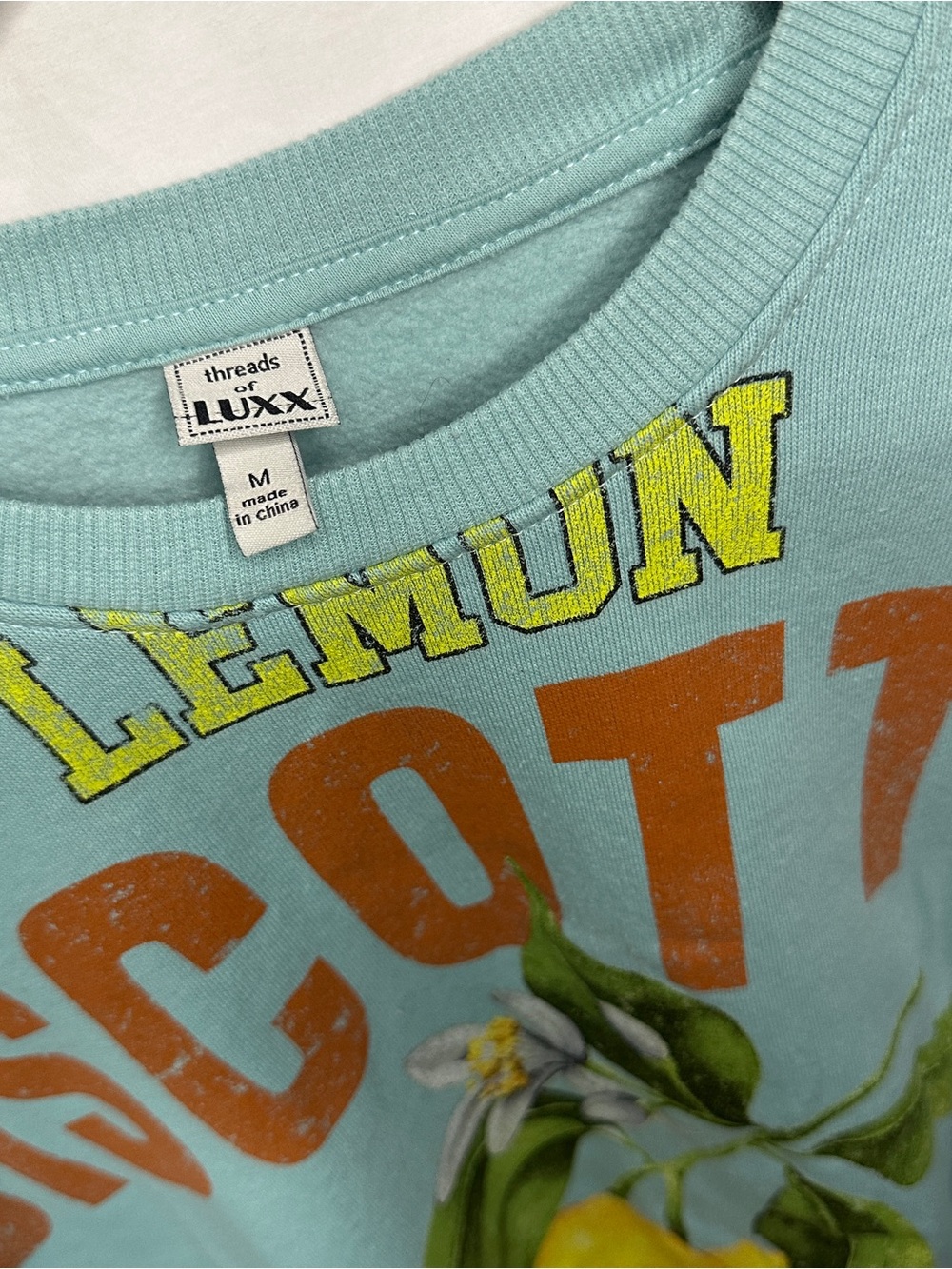 Lux Aqua Cropped Sweatshirt with Biscottini Lemon Graphic - Picture 2 of 3